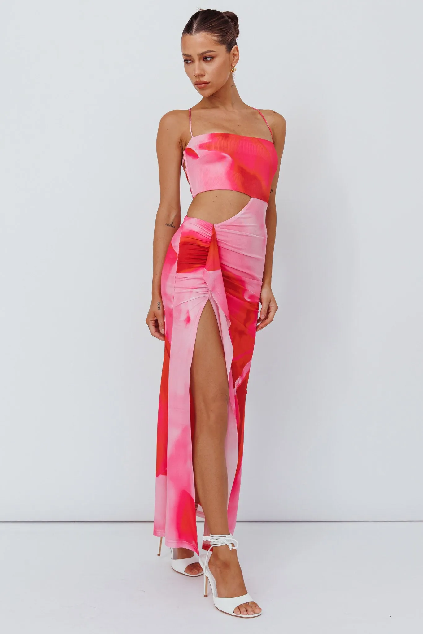 Alejandre Cut-Out Tied Maxi Dress Print Pink sold by Selfie Leslie product image thumbnail 5