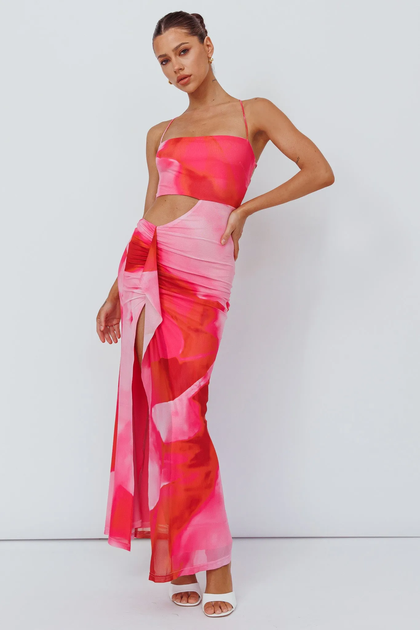 Alejandre Cut-Out Tied Maxi Dress Print Pink sold by Selfie Leslie