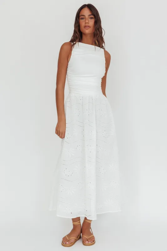 Dalayla Sleeveless Eyelet Maxi Dress White sold by Selfie Leslie