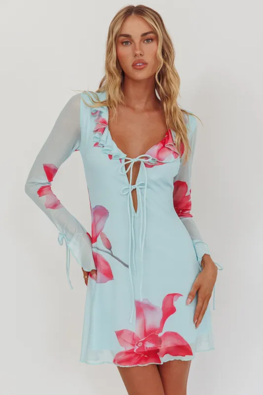 Sea Dreaming Ruffle Trim Mini Dress Floral Blue sold by Selfie Leslie