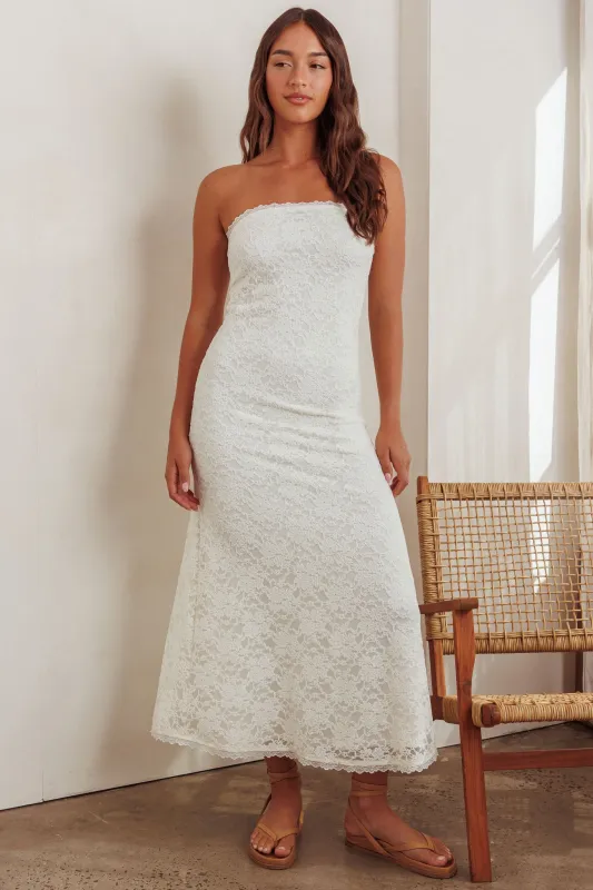 Artice Strapless Maxi Dress Lace Cream sold by Selfie Leslie