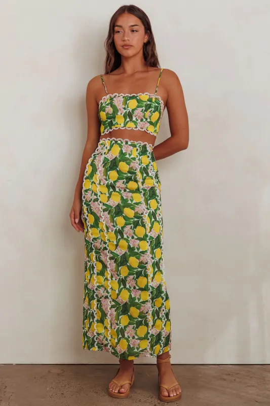 Chamberlain Scallop Trim Maxi Skirt Citrus Lemon sold by Selfie Leslie