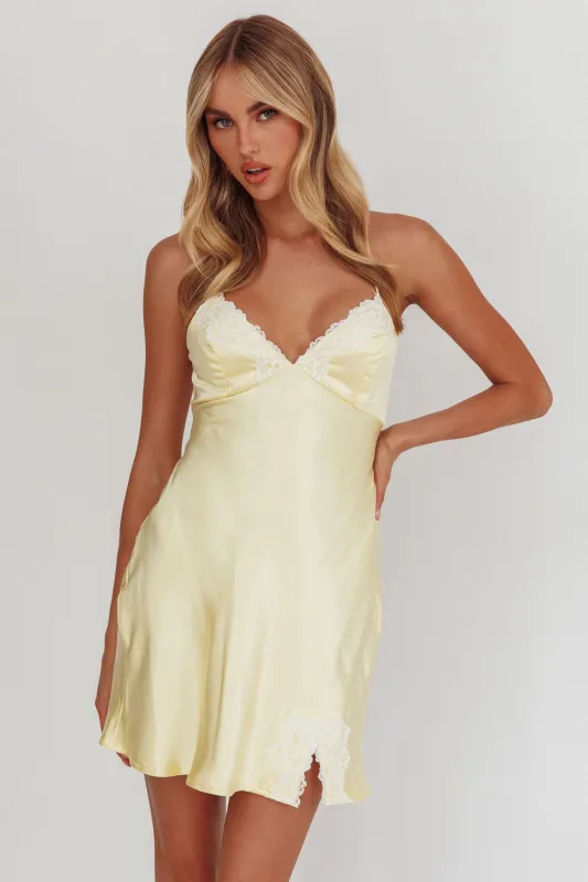 Las Vegas Strappy Back Lace Trim Mini Dress Butter sold by Selfie Leslie