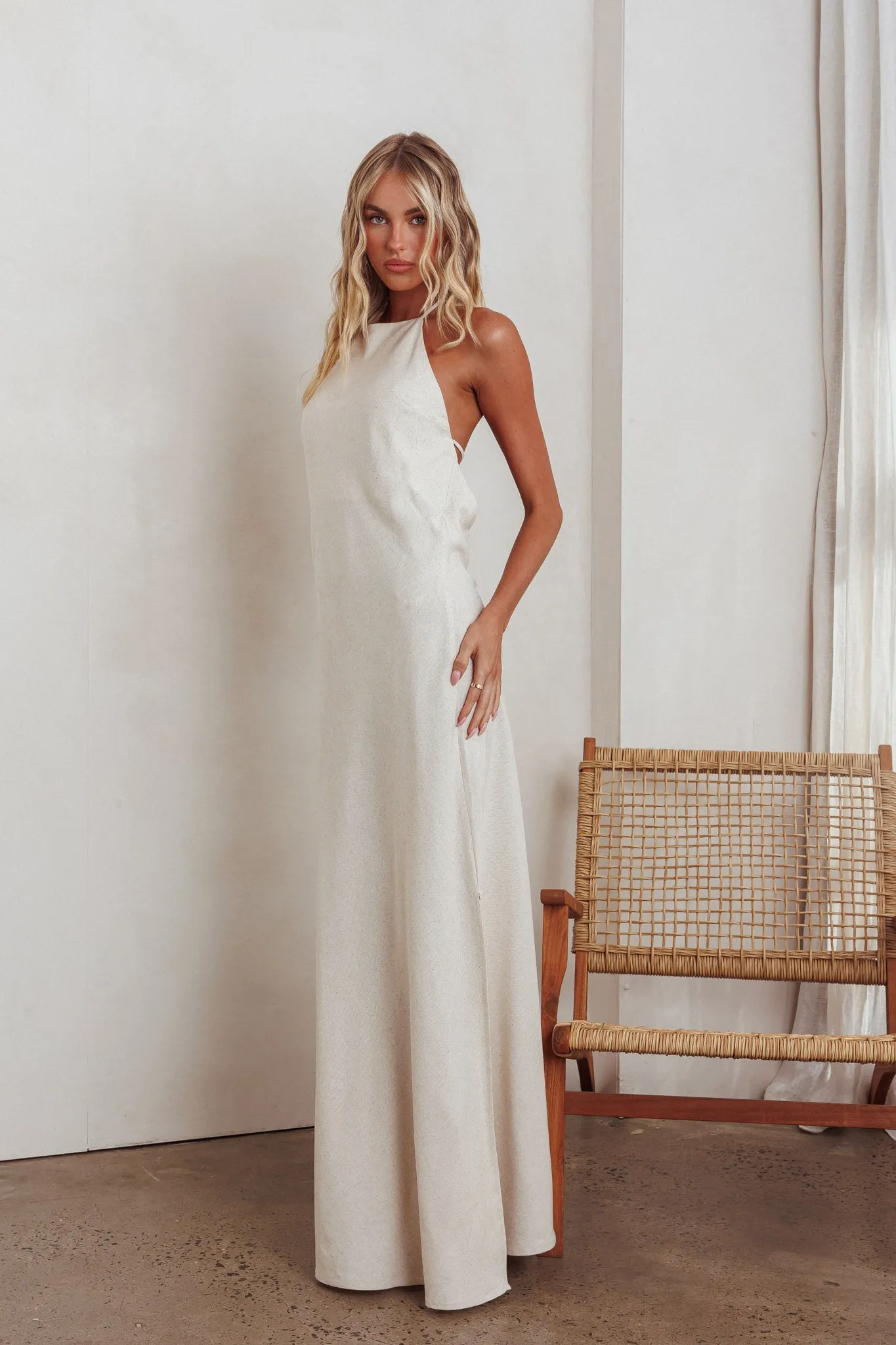 Gracie Halter Tied Back Maxi Dress Oatmeal sold by Selfie Leslie product image thumbnail 2