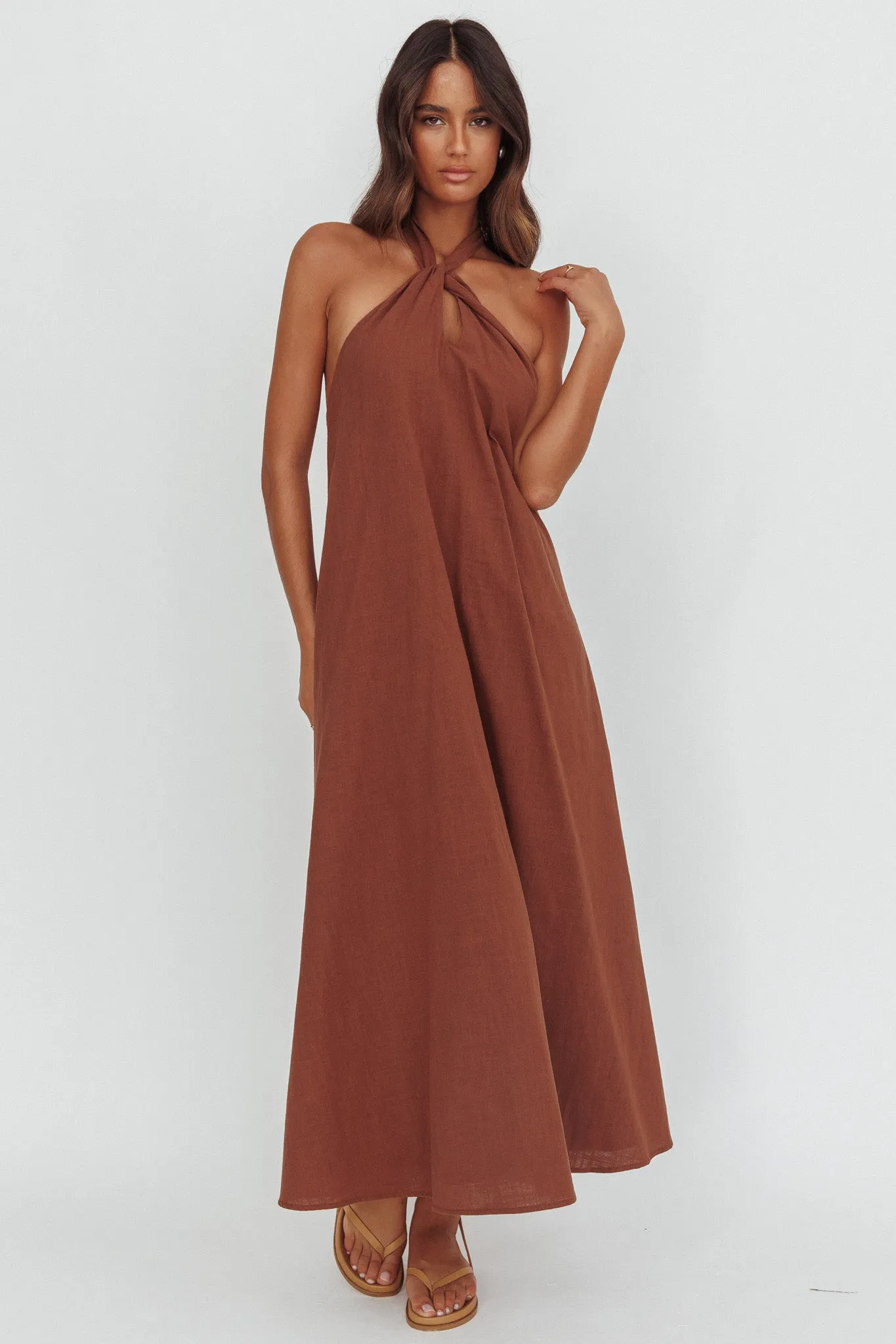 Cheer Twist Halterneck Maxi Dress Chocolate sold by Selfie Leslie product image thumbnail 3