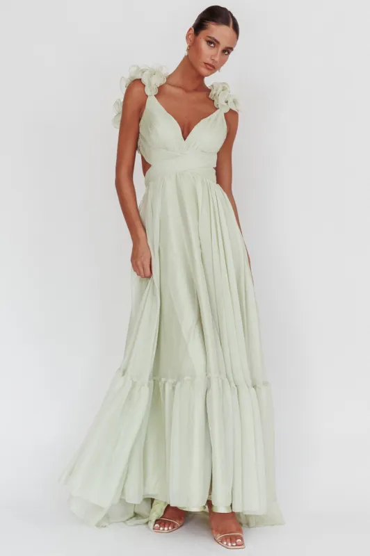 Bellamy Lace-Up Back Ruffle Maxi Dress Sage sold by Selfie Leslie