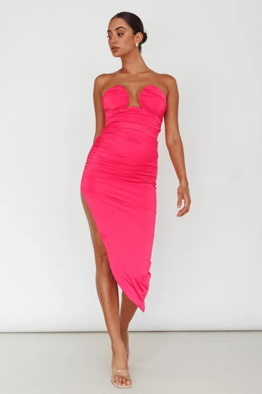 Roma U-Neckline Ruched Midi Dress Hot Pink sold by Selfie Leslie