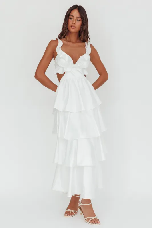 Catalina Tiered Ruffle Cut-Out Maxi Dress White sold by Selfie Leslie