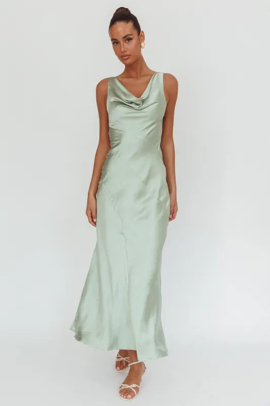 Good Intentions Cowl Neck Open Back Maxi Dress Sage made by Selfie Leslie