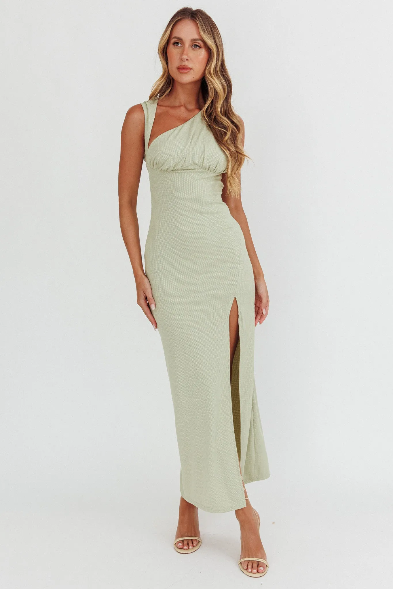 Daleela Asymmetric Neckline Maxi Dress Sage sold by Selfie Leslie