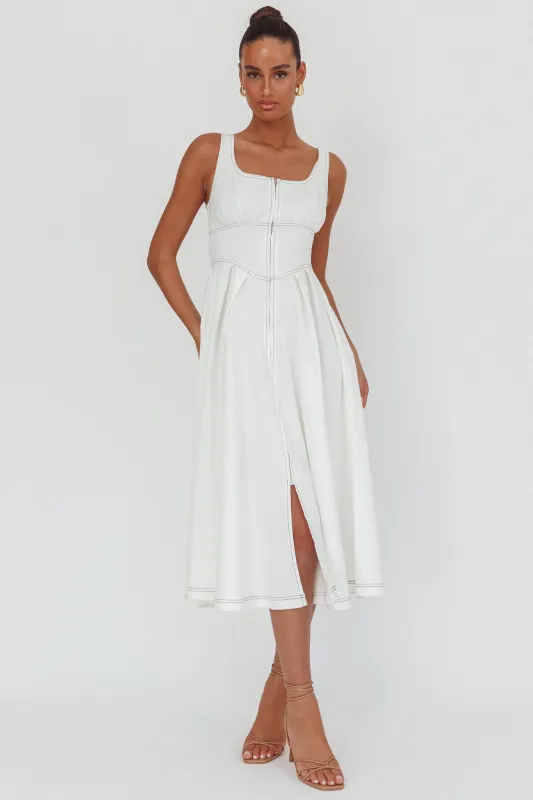 Leeli Zipper Front Midi Dress White sold by Selfie Leslie
