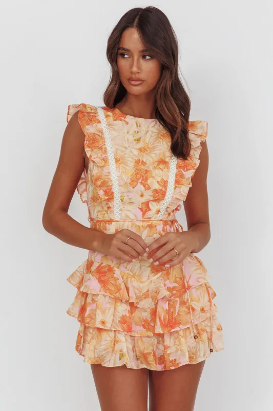 Weekend Muse Sleeveless Layered Frill Romper Flowers Yellow sold by Selfie Leslie