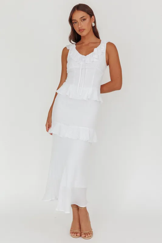 Arrabel Ruffle Trim Bust Tie Maxi Dress White sold by Selfie Leslie