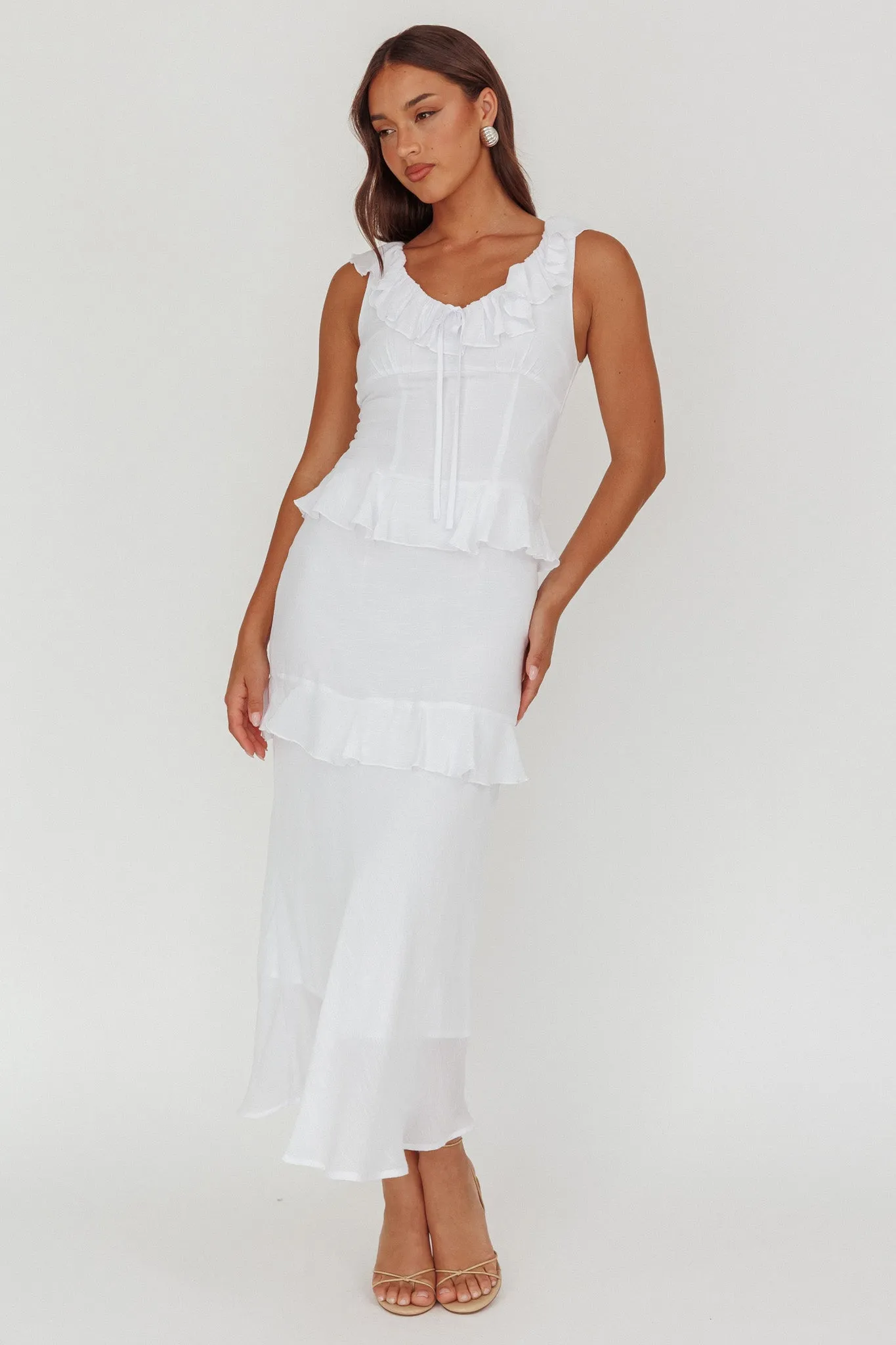 Arrabel Ruffle Trim Bust Tie Maxi Dress White sold by Selfie Leslie product image thumbnail 5
