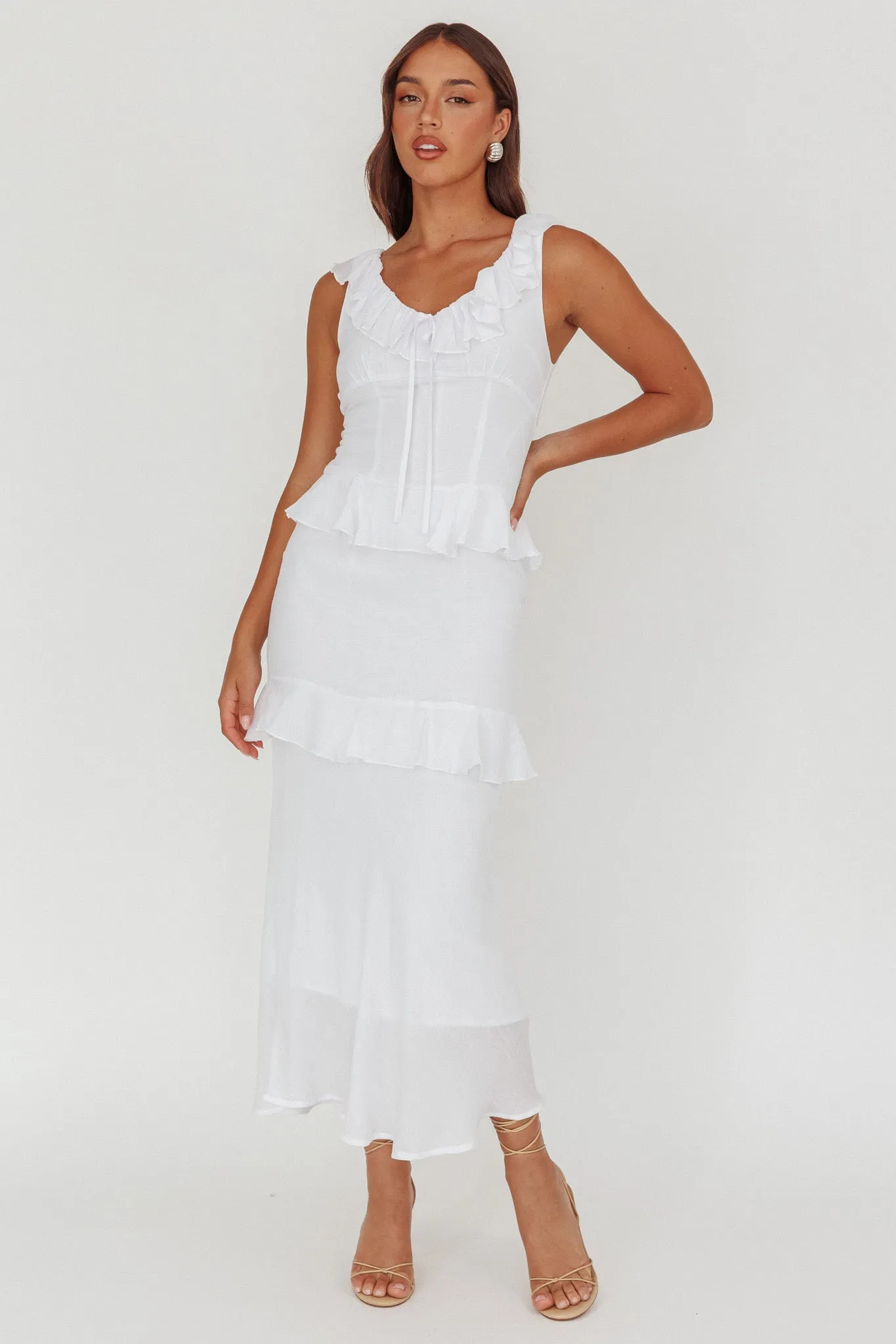 Arrabel Ruffle Trim Bust Tie Maxi Dress White sold by Selfie Leslie product image thumbnail 4