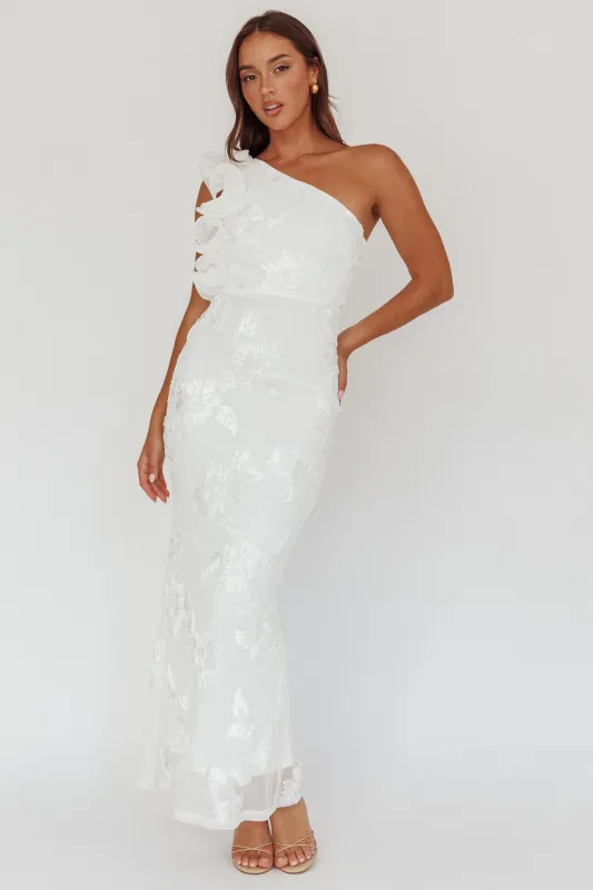 Deanna One-Shoulder Ruffle Maxi Dress Floral Texture White sold by Selfie Leslie