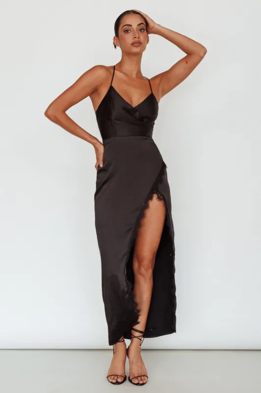 Winter Moon Lace Trim Midi Dress Black sold by Selfie Leslie