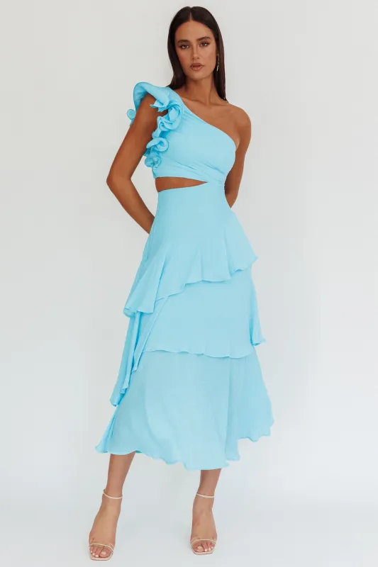 Deanna One-Shoulder Tiered Maxi Dress Blue sold by Selfie Leslie