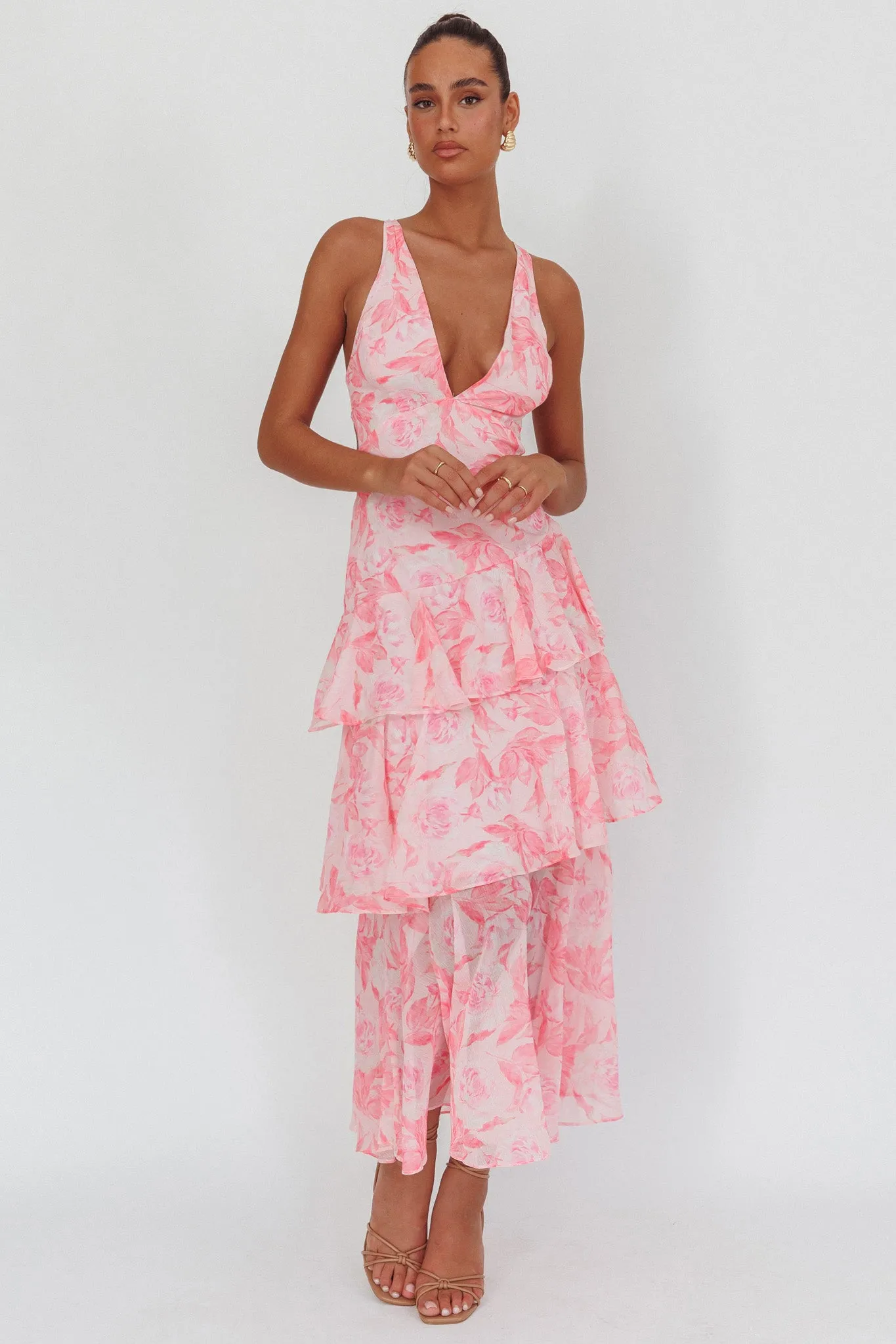 Veda Strappy Back Maxi Dress Floral Pink sold by Selfie Leslie