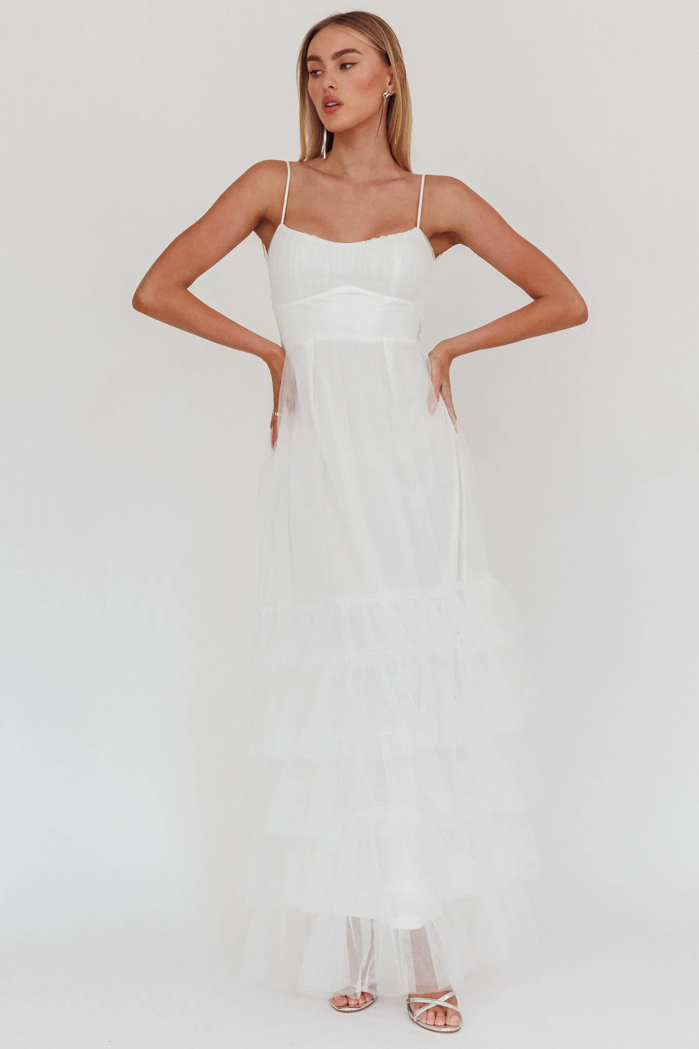 Nerida Twist Back Frill Trim Mesh Maxi Dress White sold by Selfie Leslie product image thumbnail 5