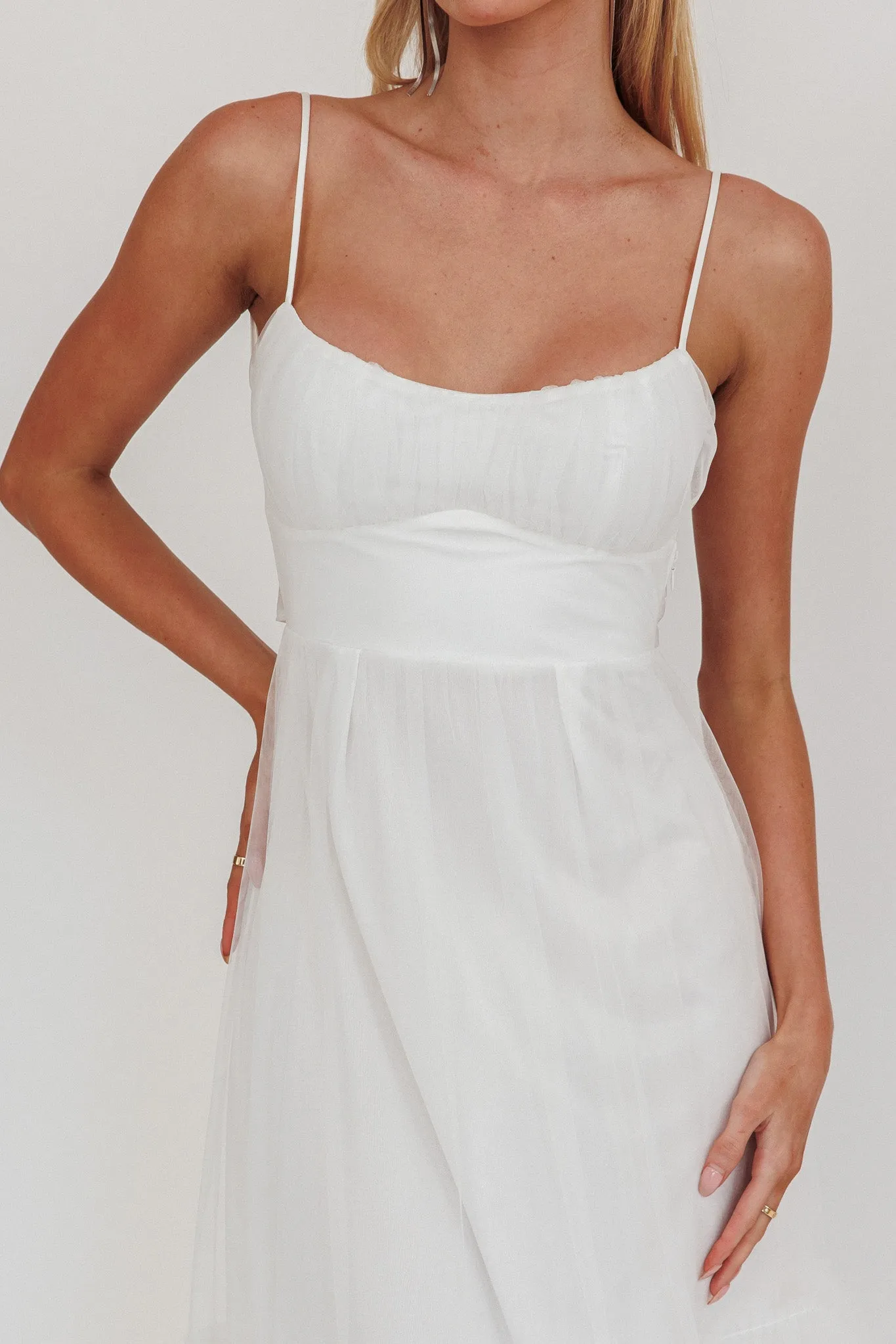Nerida Twist Back Frill Trim Mesh Maxi Dress White sold by Selfie Leslie product image thumbnail 3