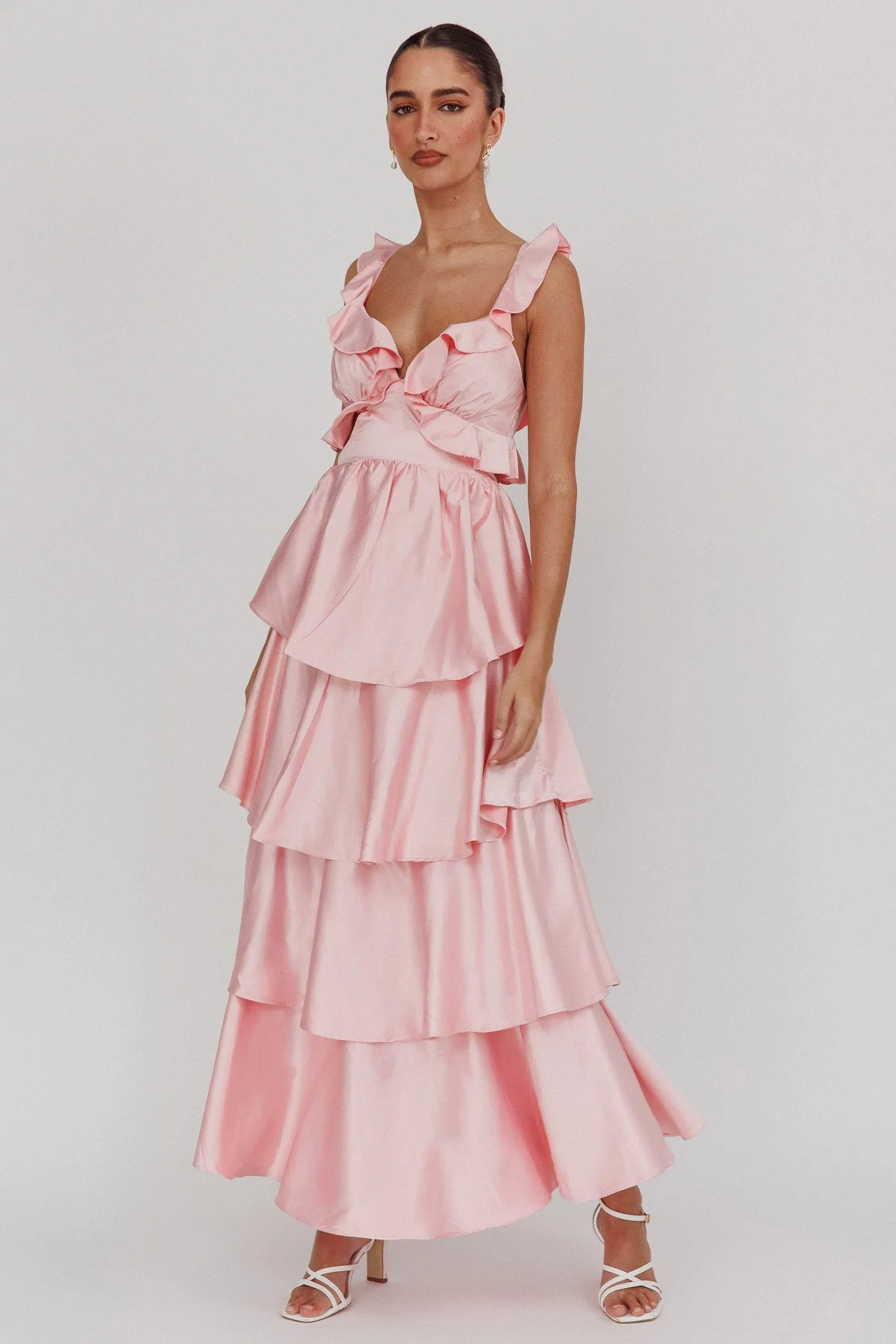 Catalina Tiered Ruffle Cut-Out Maxi Dress Blush sold by Selfie Leslie