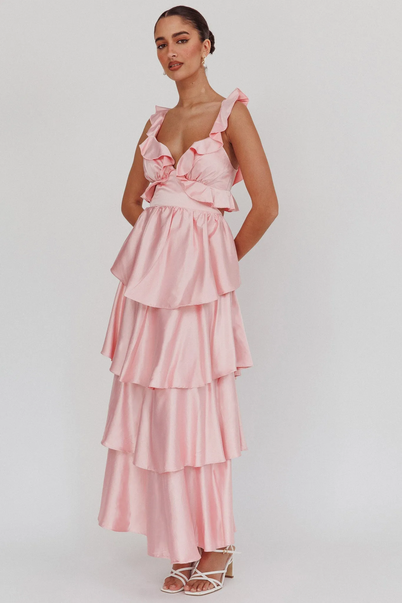 Catalina Tiered Ruffle Cut-Out Maxi Dress Blush sold by Selfie Leslie product image thumbnail 4