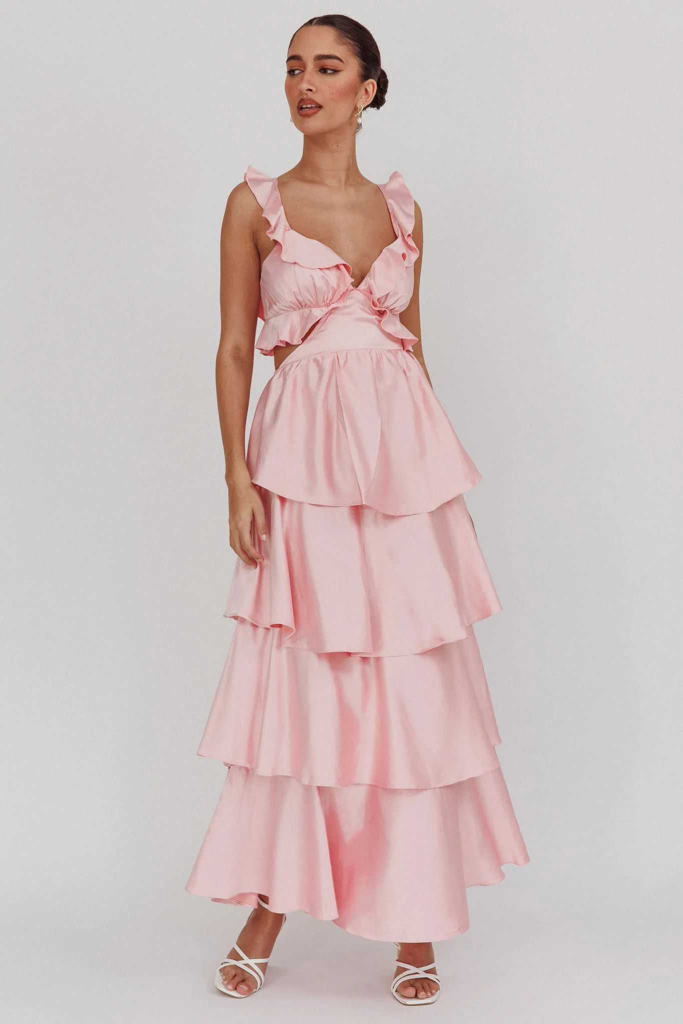 Catalina Tiered Ruffle Cut-Out Maxi Dress Blush sold by Selfie Leslie product image thumbnail 5