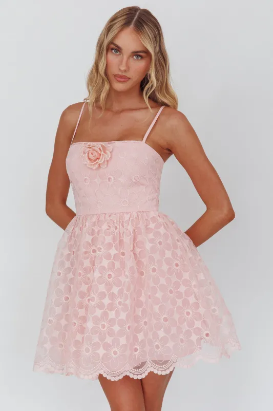 Bahia A-Line Square Neckline Mini Dress Lace Blush sold by Selfie Leslie