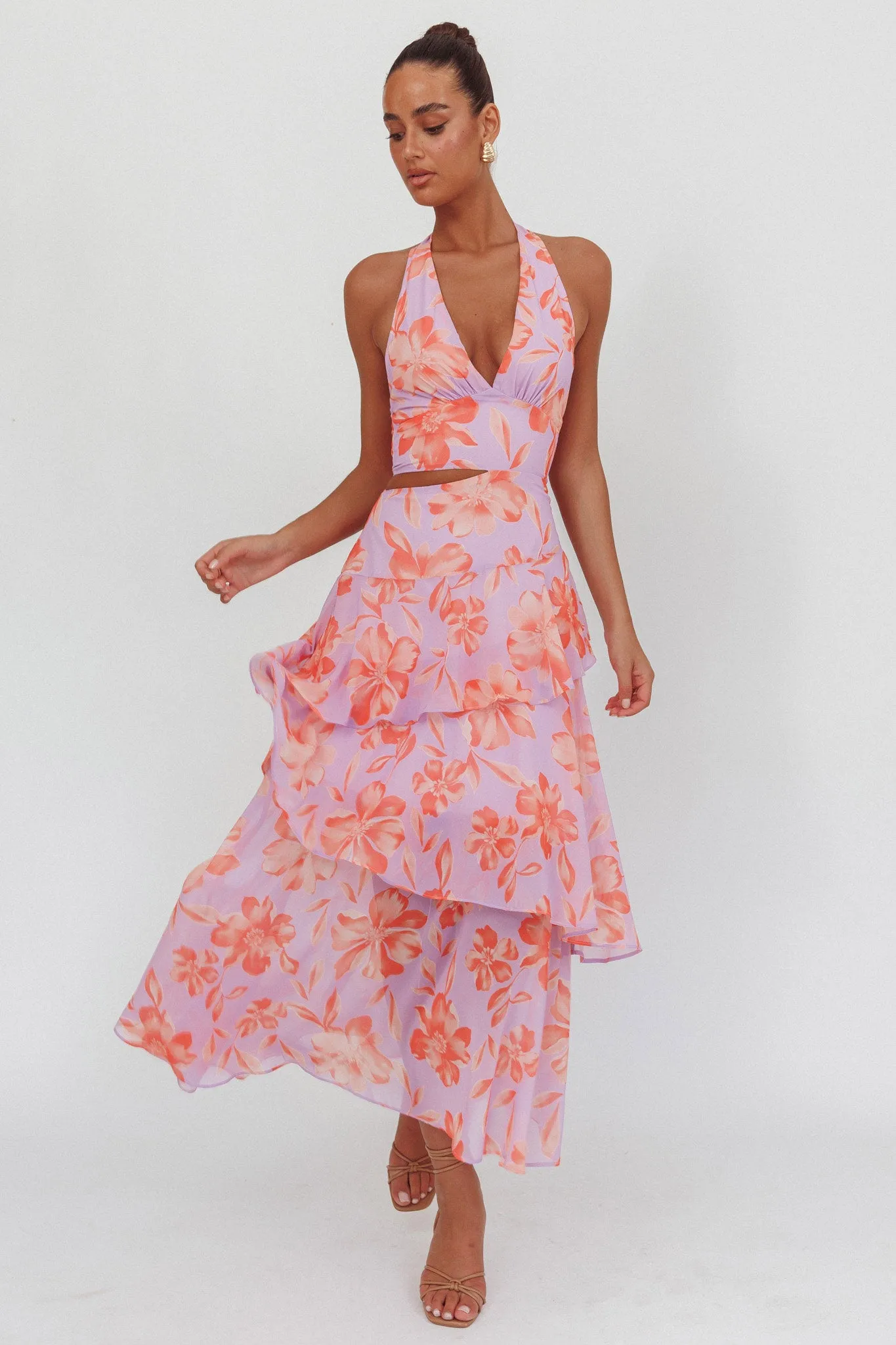 Aura Points Halterneck Cut-Out Maxi Dress Floral Lilac sold by Selfie Leslie product image thumbnail 4