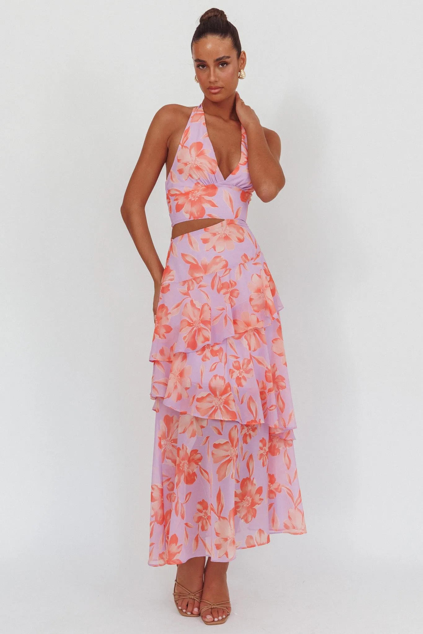 Aura Points Halterneck Cut-Out Maxi Dress Floral Lilac sold by Selfie Leslie product image thumbnail 5