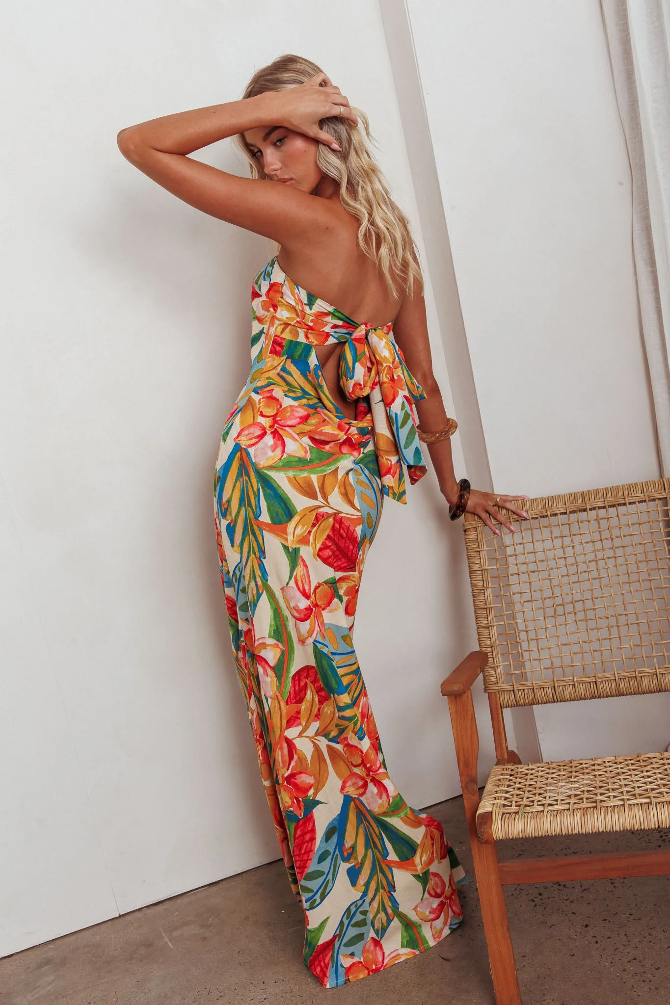 Bird Of Paradise Tied Cowl Back Maxi Dress Botanical sold by Selfie Leslie product image thumbnail 2