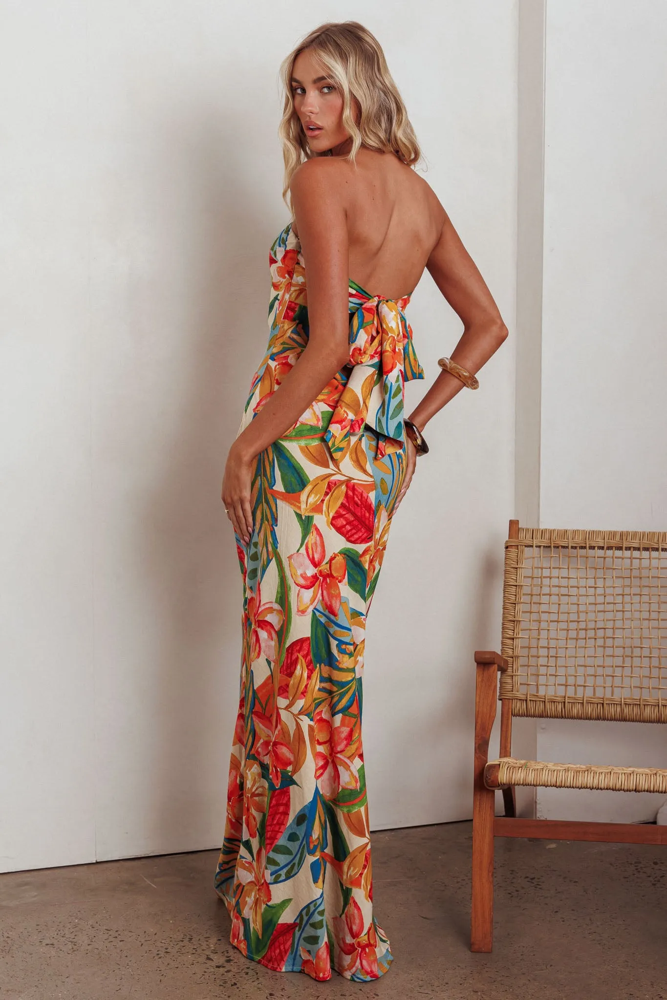Bird Of Paradise Tied Cowl Back Maxi Dress Botanical sold by Selfie Leslie product image thumbnail 3