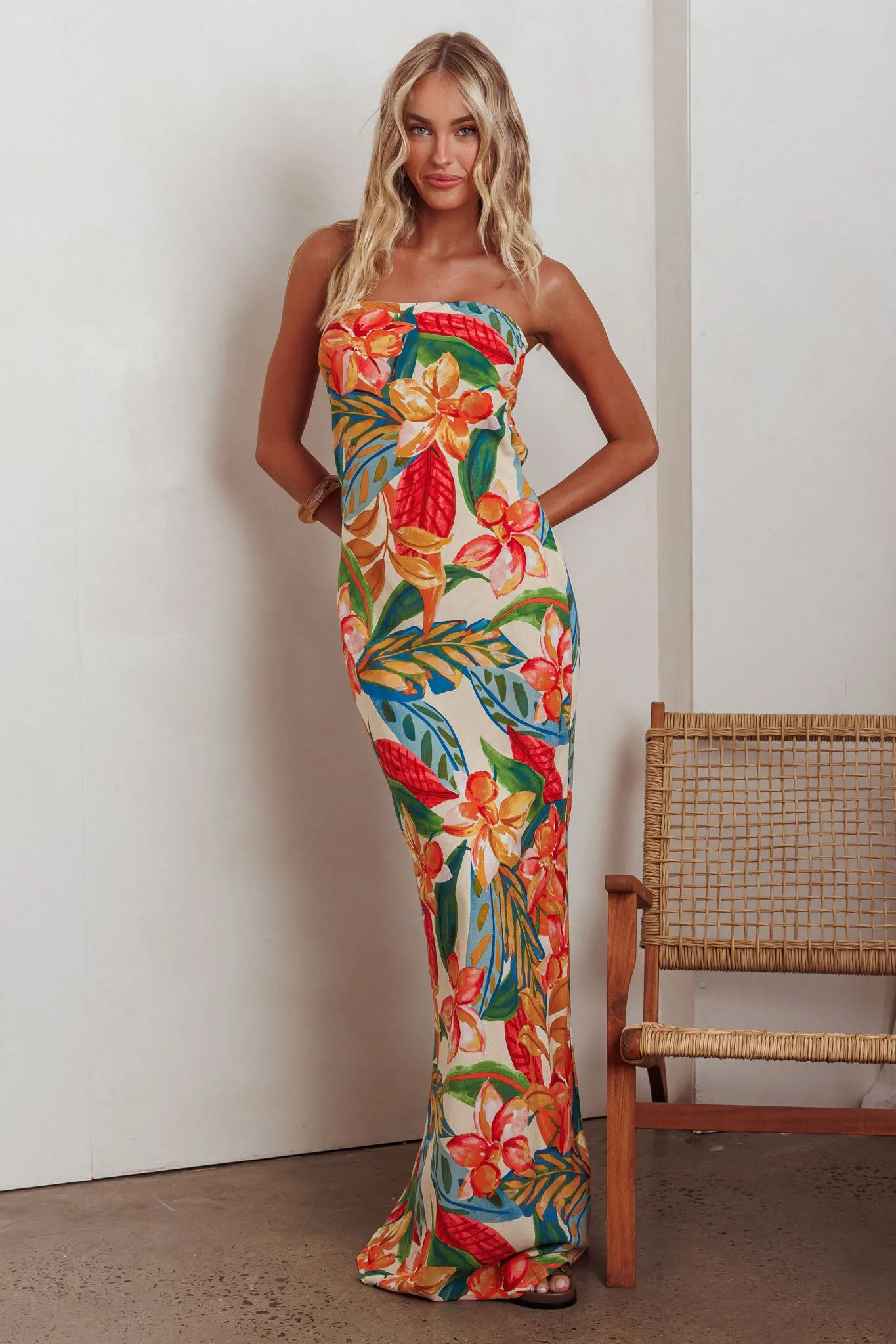 Bird Of Paradise Tied Cowl Back Maxi Dress Botanical sold by Selfie Leslie product image thumbnail 5