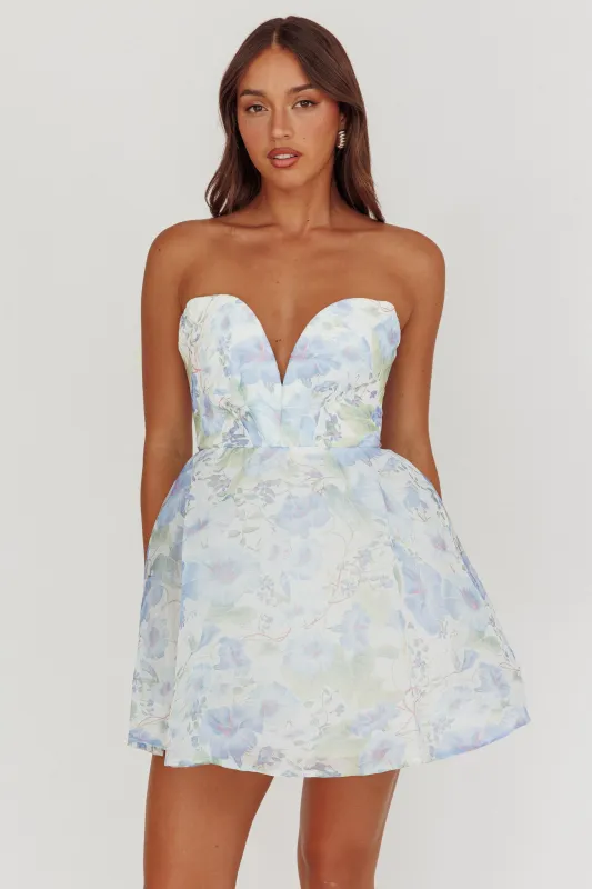 Gem Deep Sweetheart Neckline Mini Dress Floral Blue sold by Selfie Leslie
