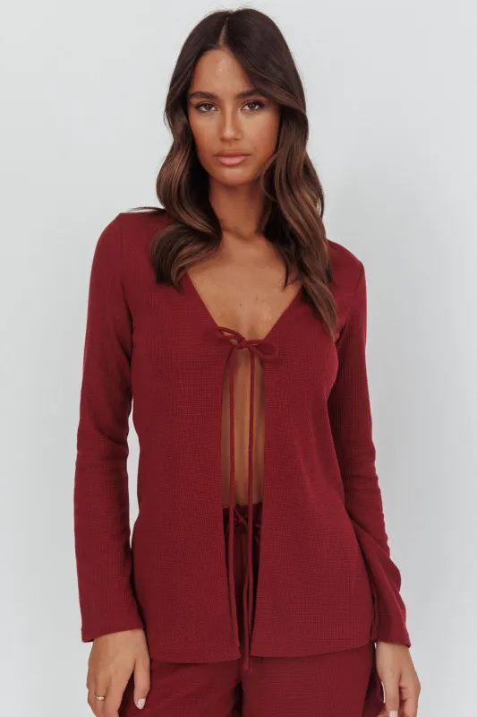 Ryder Tie Front Top Burgundy sold by Selfie Leslie