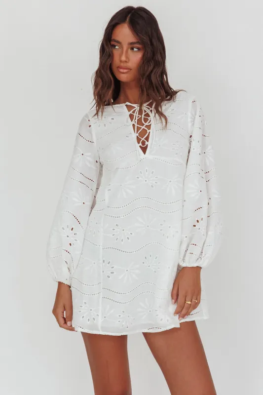 Long Weekend Eyelet Mini Dress White sold by Selfie Leslie