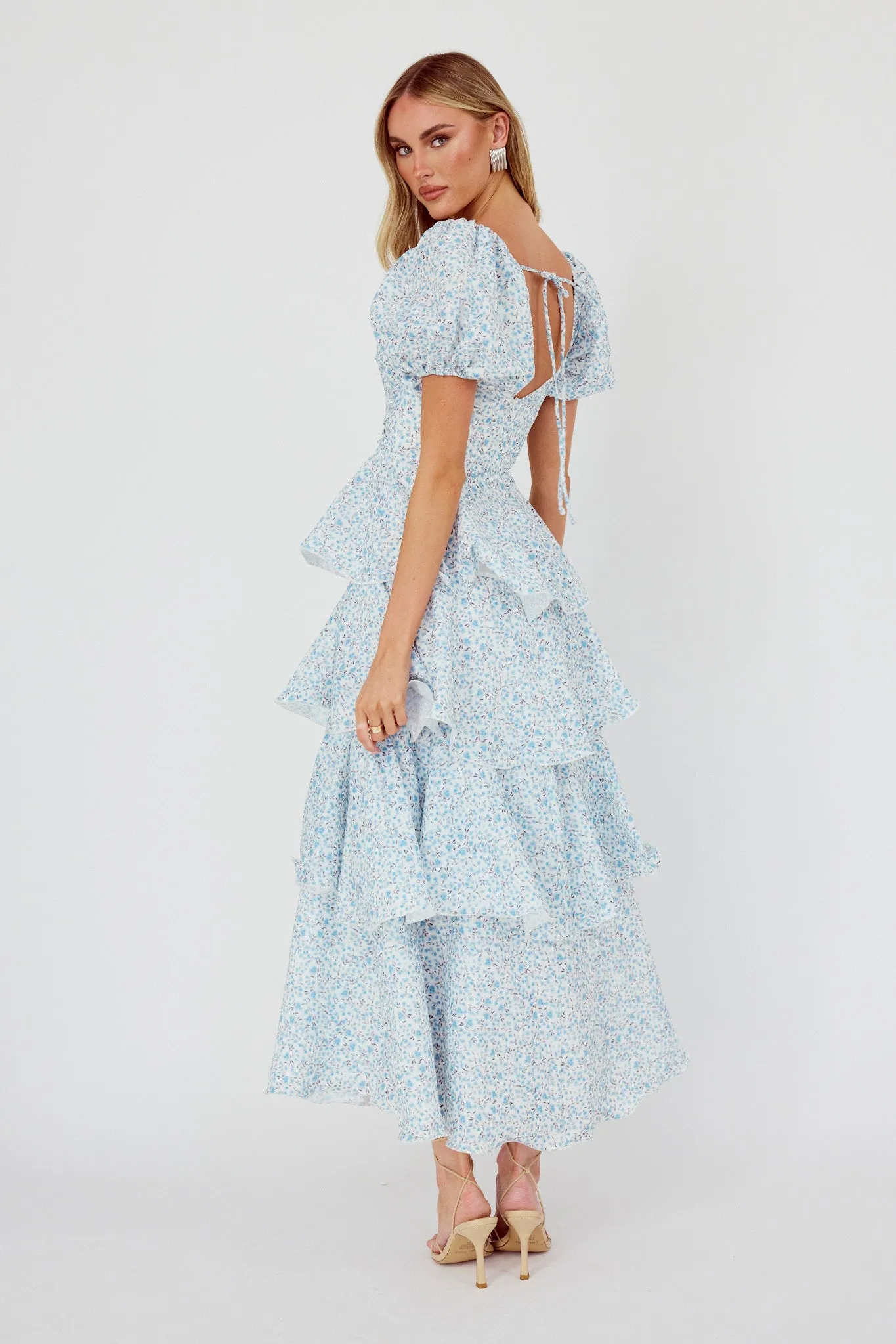 Giavana Puff Sleeve Layered Maxi Dress Floral Blue sold by Selfie Leslie product image thumbnail 2