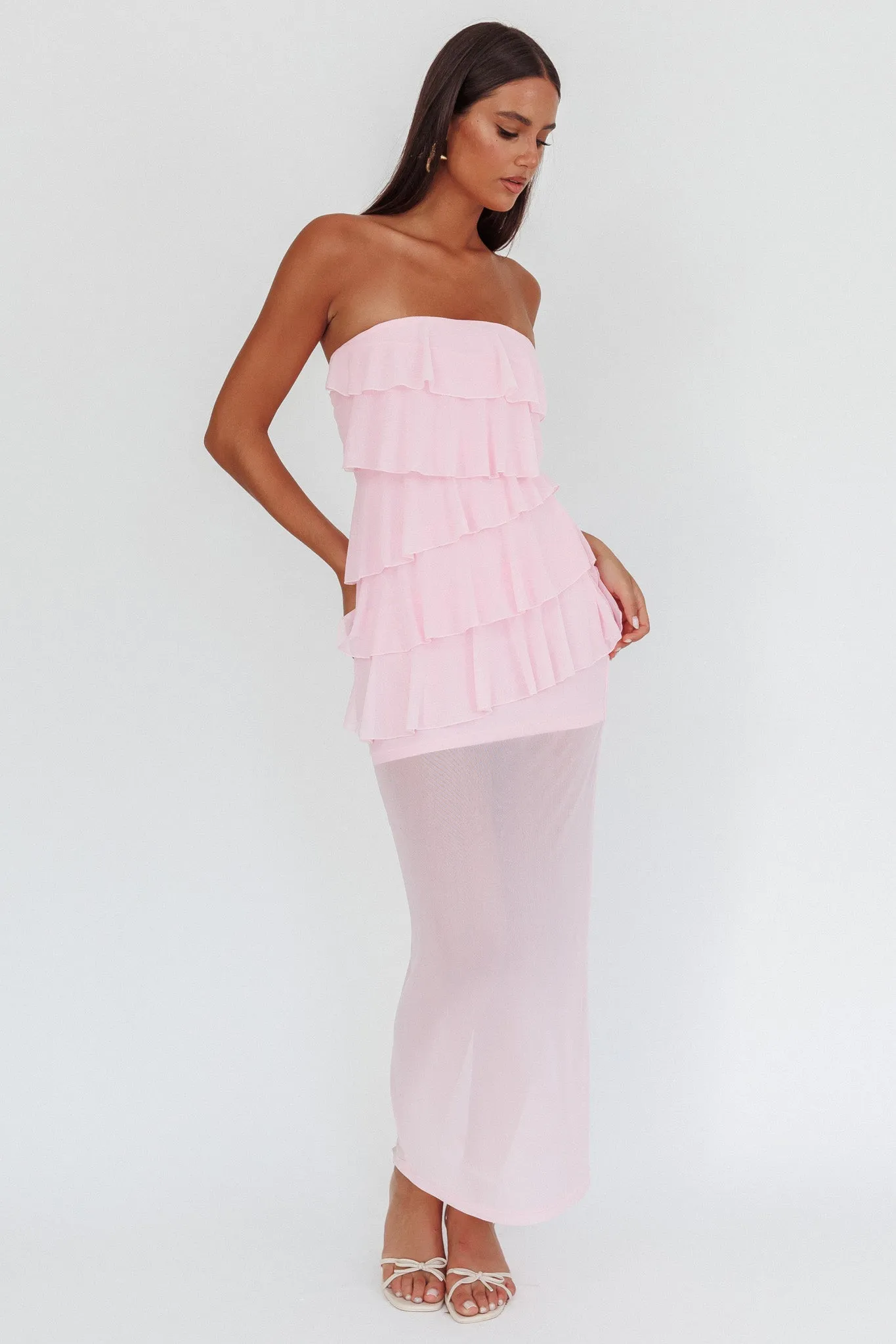 Crewe Strapless Ruffle Maxi Dress Pink sold by Selfie Leslie product image thumbnail 4