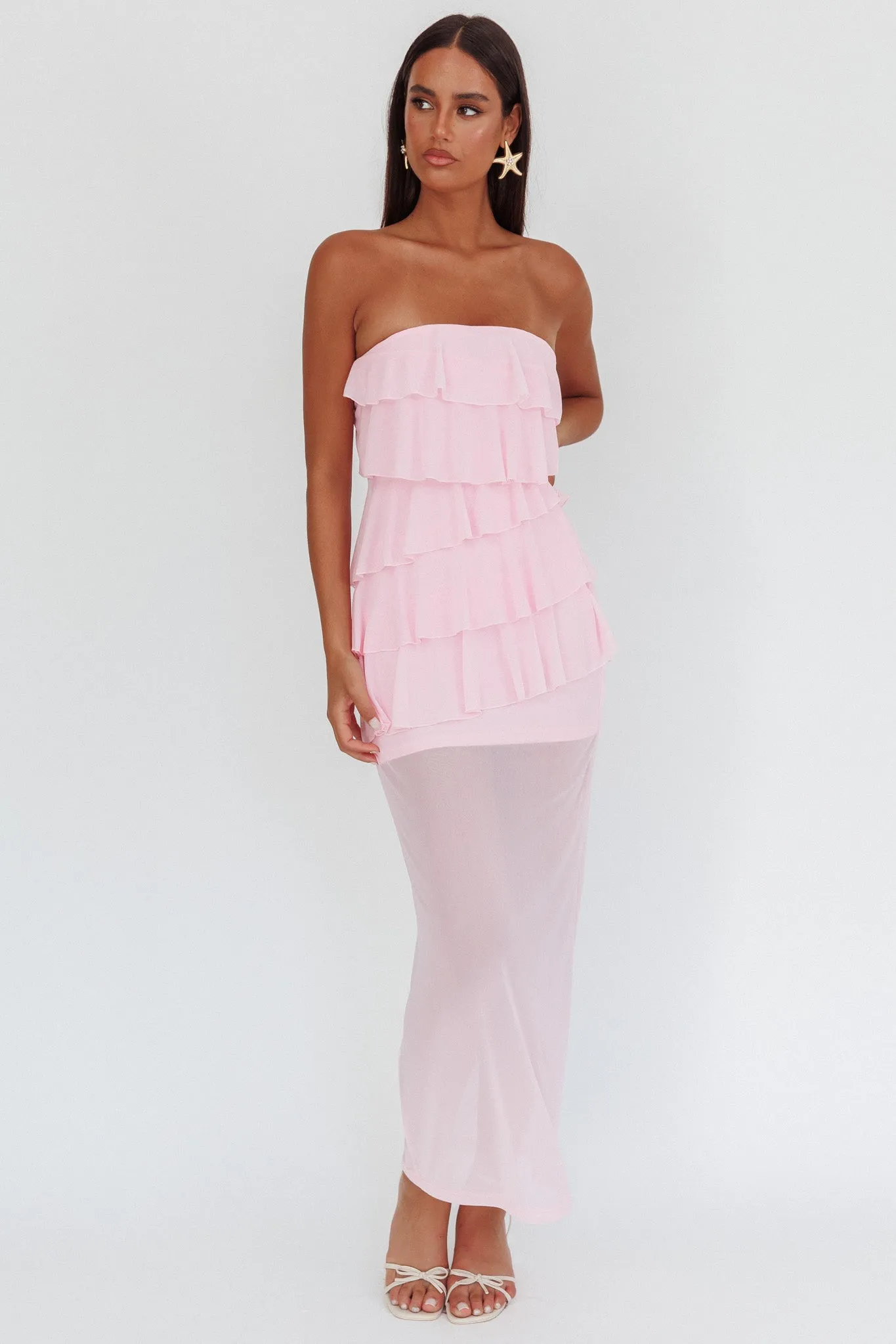 Crewe Strapless Ruffle Maxi Dress Pink sold by Selfie Leslie product image thumbnail 5