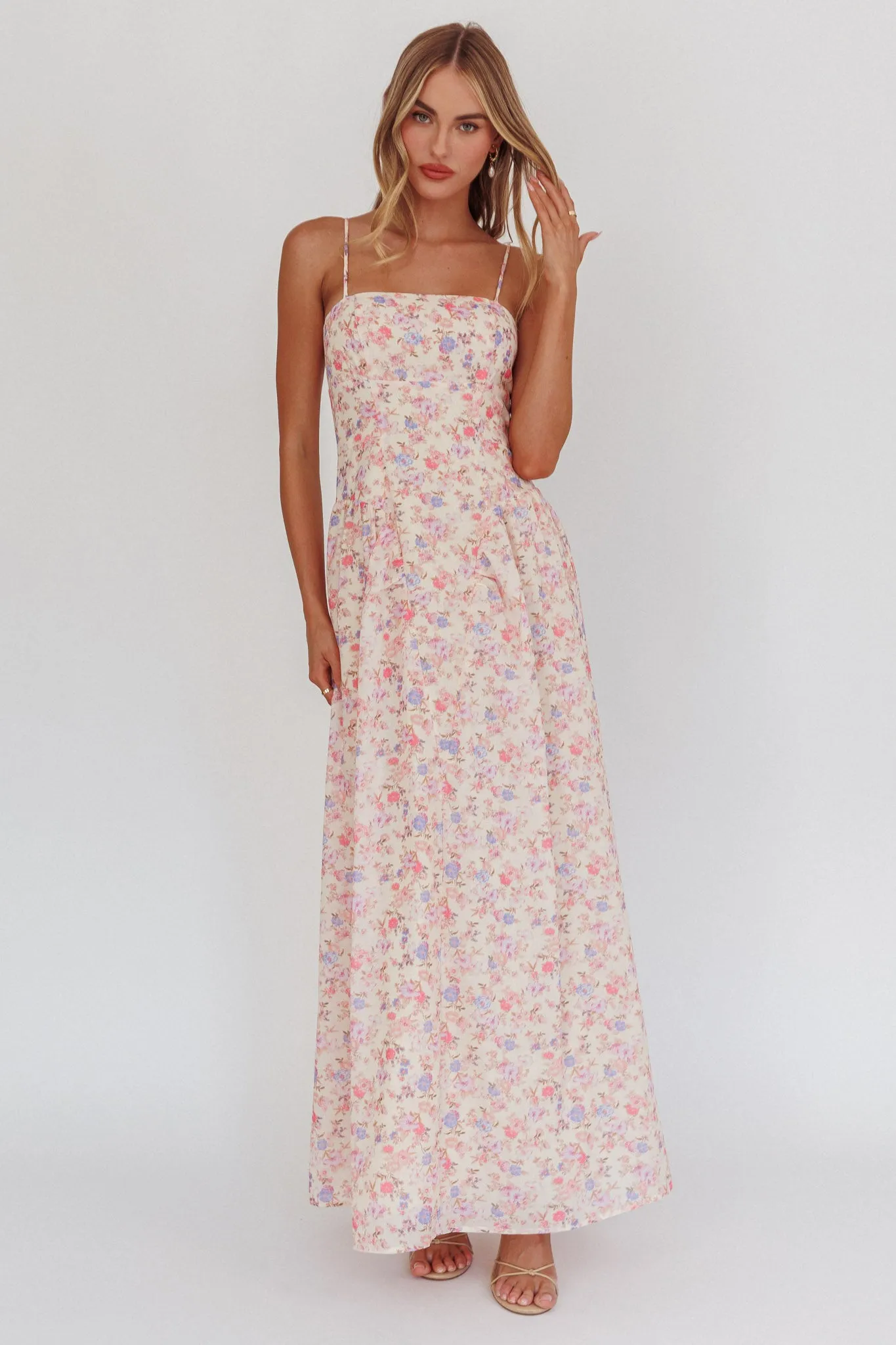 Daisy Day Basque Waist Maxi Dress Floral Blue sold by Selfie Leslie product image thumbnail 5