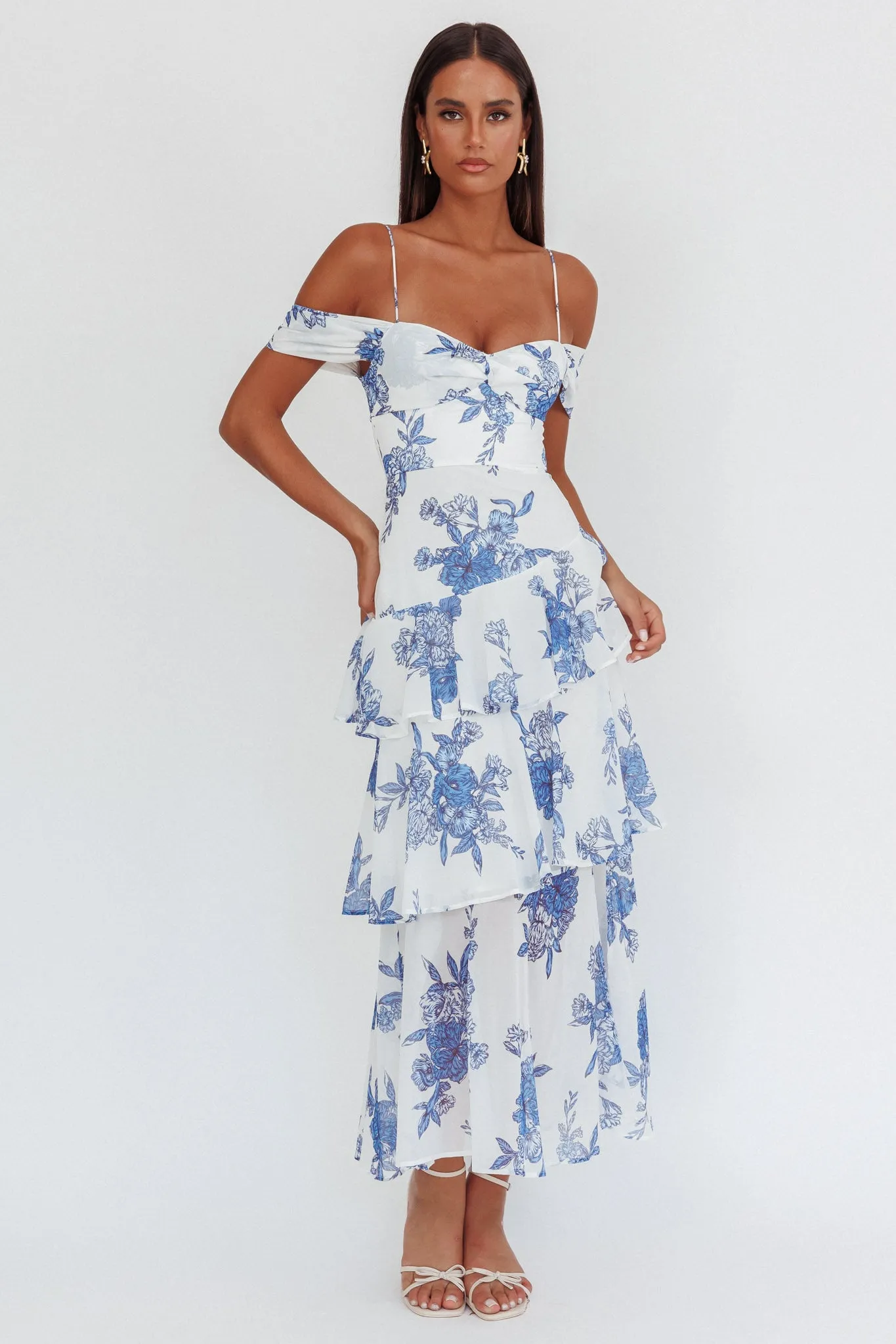 Veda Off-Shoulder Maxi Dress Floral Blue sold by Selfie Leslie