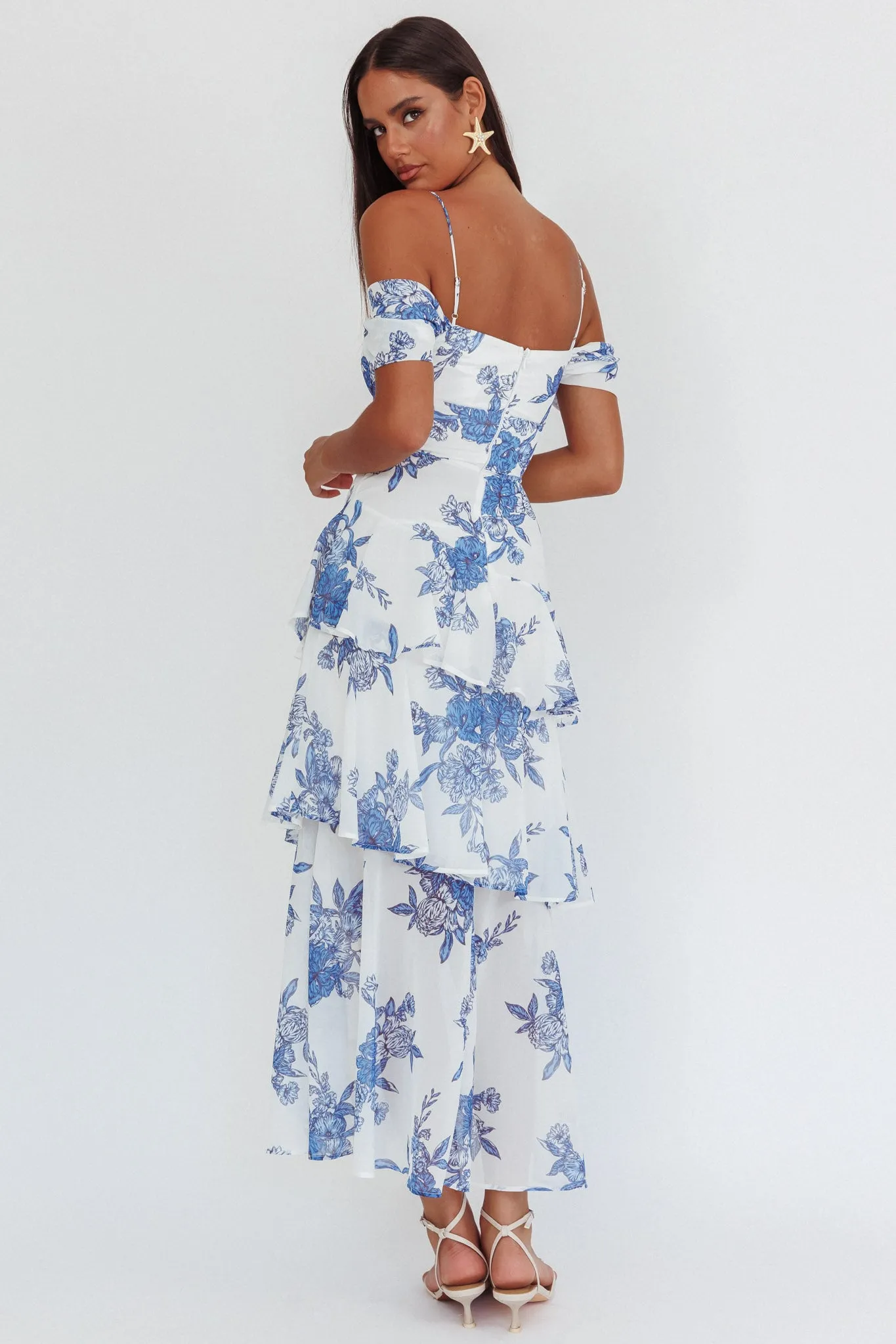 Veda Off-Shoulder Maxi Dress Floral Blue sold by Selfie Leslie product image thumbnail 2