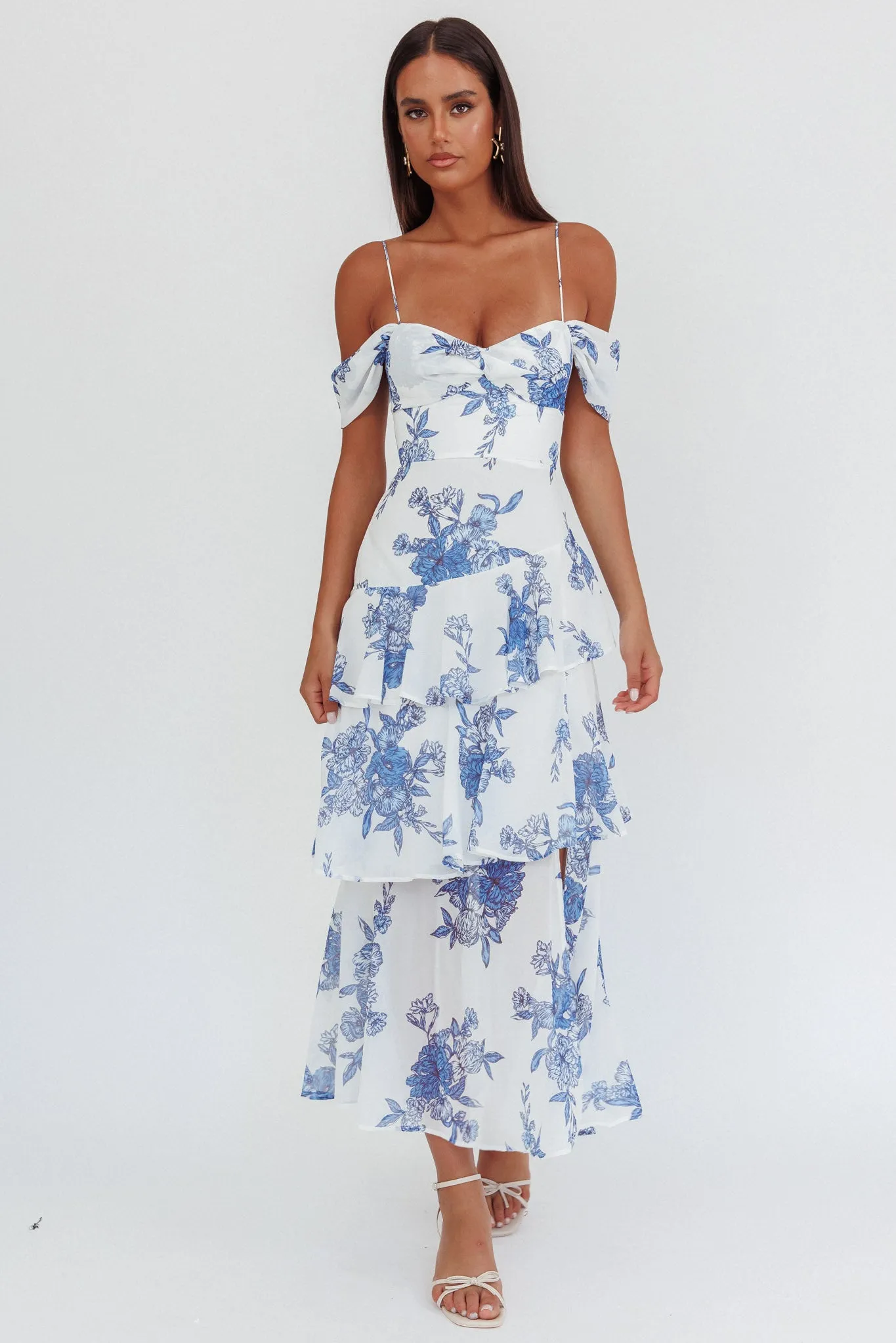 Veda Off-Shoulder Maxi Dress Floral Blue sold by Selfie Leslie product image thumbnail 4