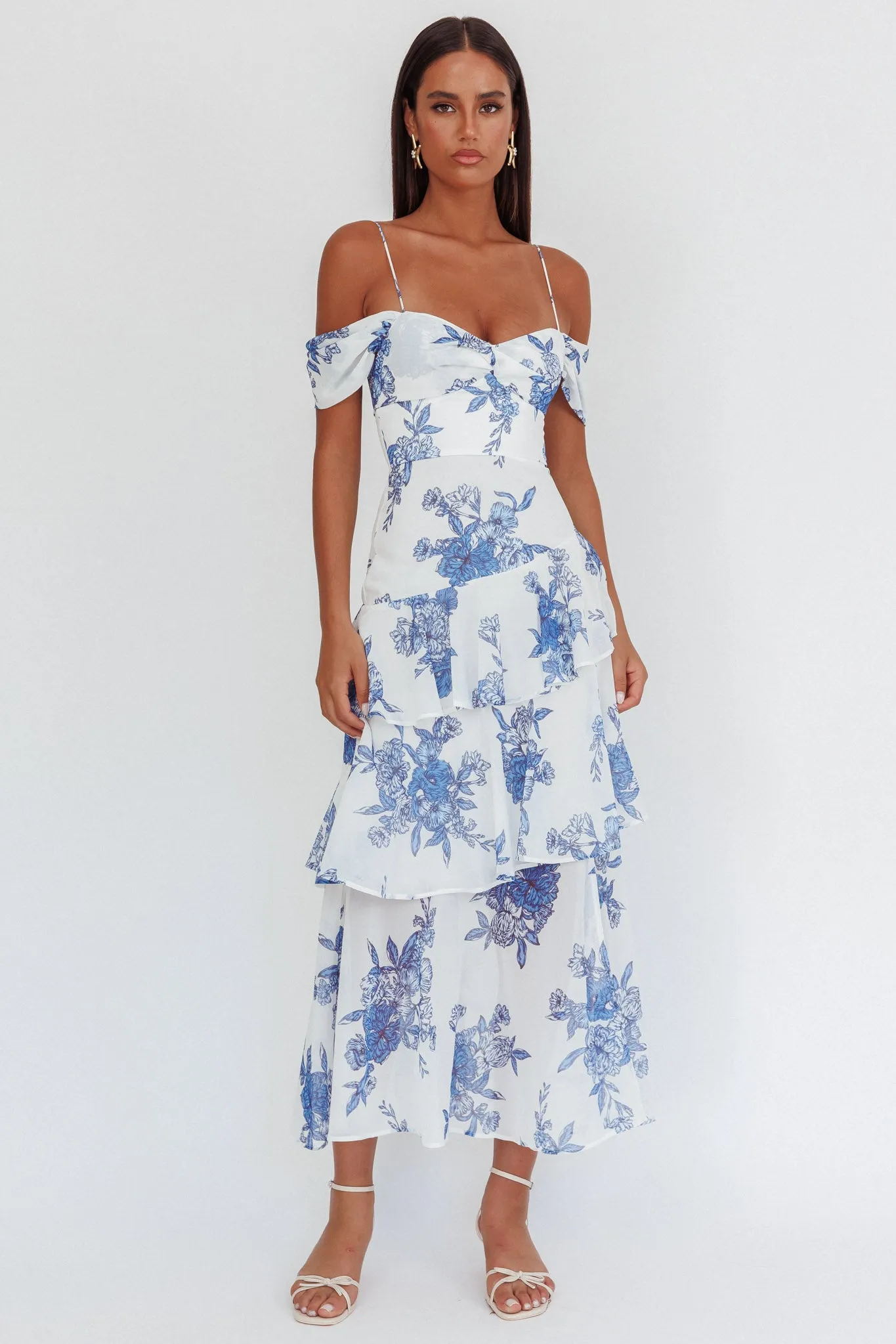 Veda Off-Shoulder Maxi Dress Floral Blue sold by Selfie Leslie product image thumbnail 5