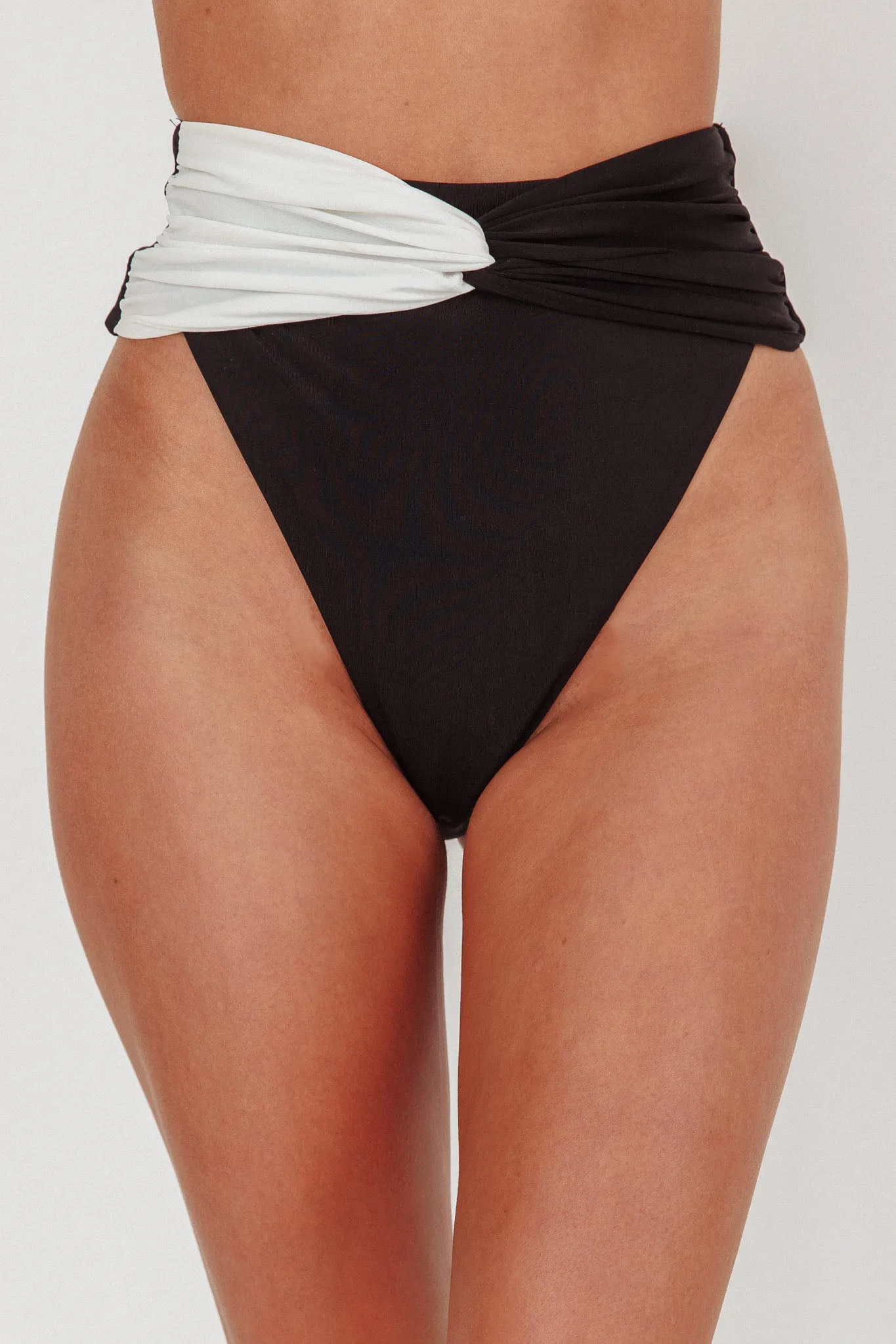 Monique High Waist Twist Bikini Bottom Black/Off White sold by Selfie Leslie product image thumbnail 3