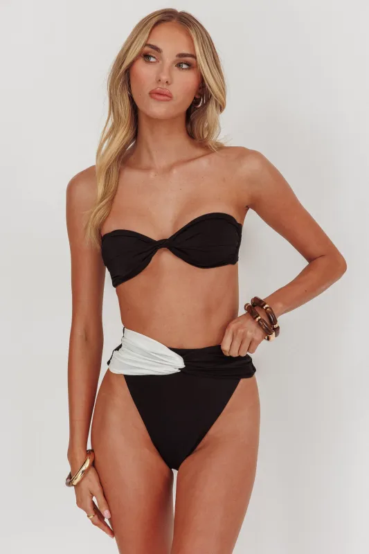 Monique High Waist Twist Bikini Bottom Black/Off White sold by Selfie Leslie