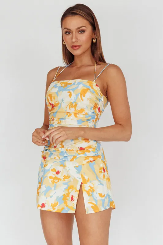 So Cliche Lace-Up Back Mini Dress Floral Orange sold by Selfie Leslie