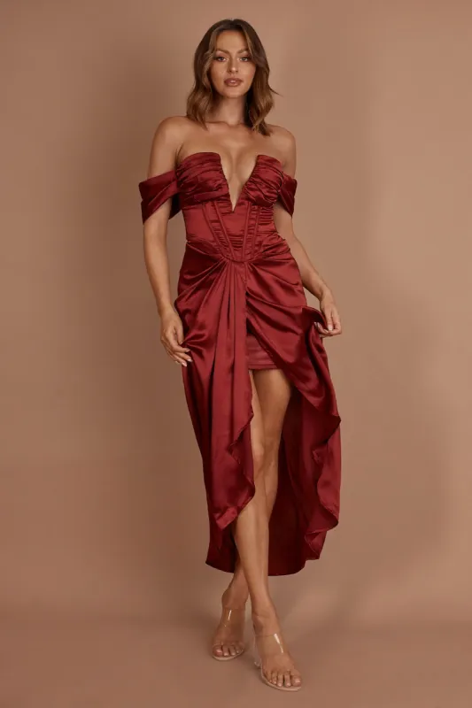 Mariesa Plunging Neckline Dress Red sold by Selfie Leslie