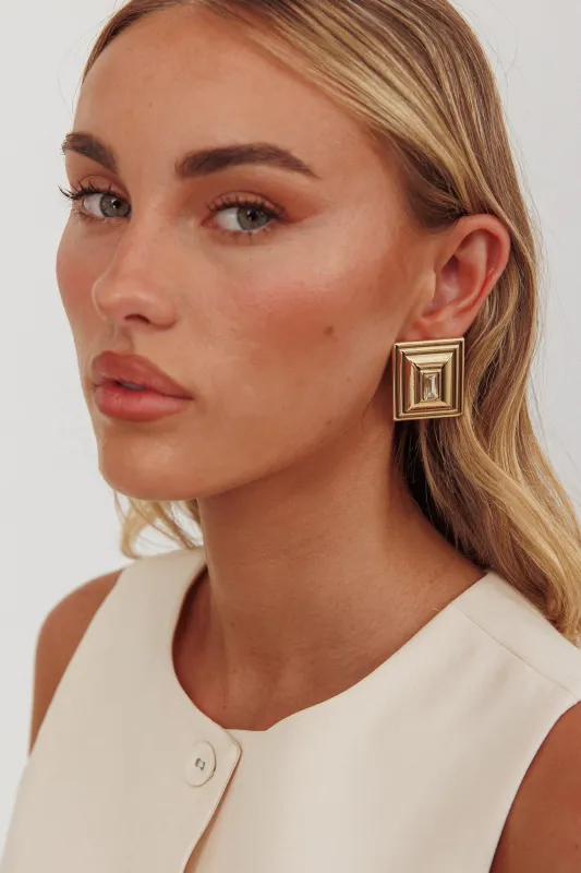 Martha Rectangle Rhinestone Earrings Gold/Diamante sold by Selfie Leslie